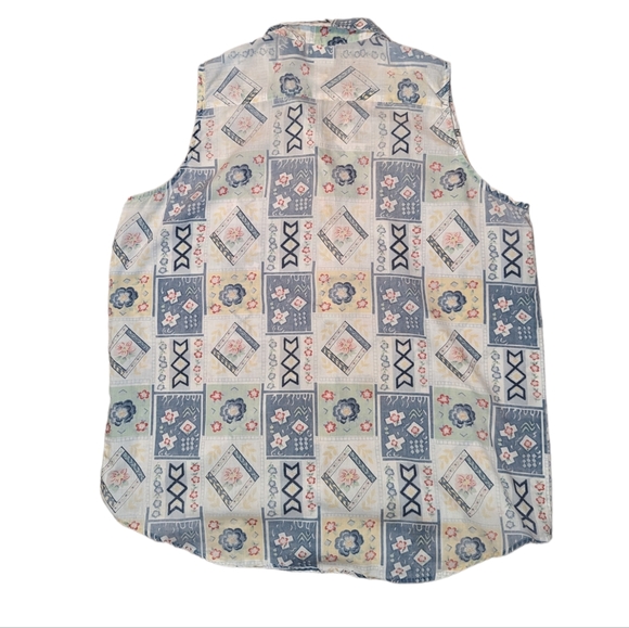 Vintage Pearl River Floral Muted Button Down Sleeveless Collared Grandma Top - Picture 6 of 11
